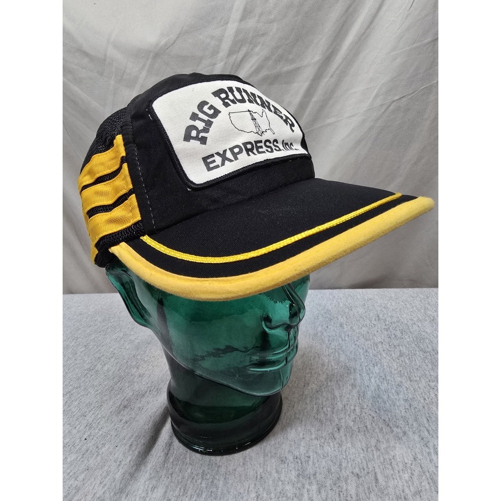 vintage Rig Runner‎ Express trucker hat featuring a black and yellow striped...